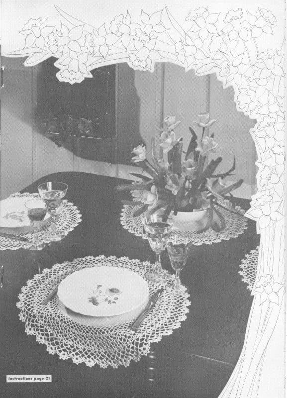 Round doily photograph from the page where the Daffodil Luncheon Set is noted as illustrated (page 13)
