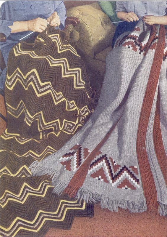 Chevron Afghan (left, with the Indian Stripe Afghan on the right), as illustrated in the original book
