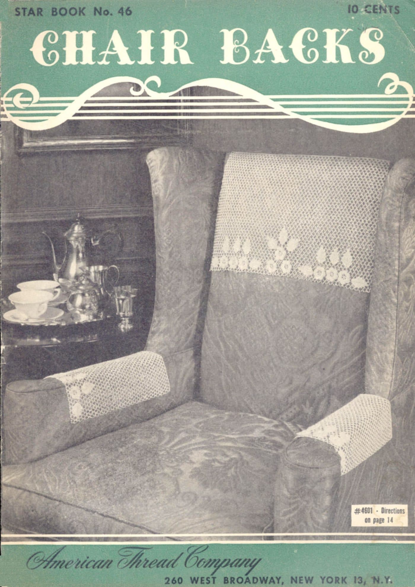 Leaflet cover; the Irish Crochet Chair Set is noted as illustrated on the front cover