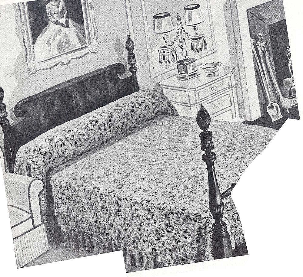 Popcorn bedspread illustration at the head of the "Popcorn Bedspreads" pages, from the original book